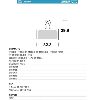MOTO-MASTER WYPRZEDAŻ BIKE PRO KLOCKI HAMULCOWE ROWEROWE SINTER PRO METALICZNE PASUJE DO SHIMANO XTR BR-M9000, BR-M9020, BR-M987, BR-M988, BR-M985, XT BR-M8000, BR-M785, SLX BR-M7000, BR-M675, DEORE BR-M615