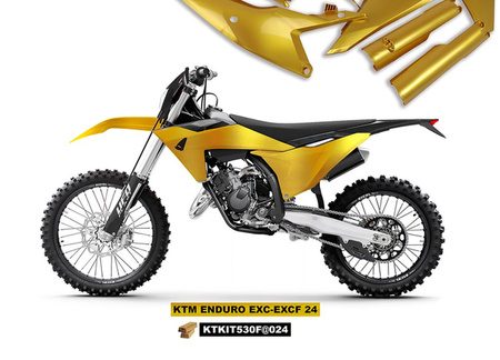 UFO KOMPLET PLASTIKÓW (FULL KIT) Z OSŁONAMI TELESKOPÓW (AMORTYZATORÓW) KTM EXC 150 / 250 / 300 TBI '24, EXC-F 250 / 350 / 450 / 500 '24 KOLOR ZŁOTY