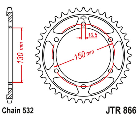 JT ZĘBATKA TYLNA 863 43 YAMAHA FZR 750R '89, YZF 750R '93-97 (STD.43) XJR 1200 '95-98, (STD.+5) (86343JT) (ŁAŃC.532)