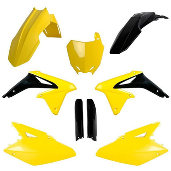 POLISPORT KOMPLET PLASTIKÓW (FULL KIT) SUZUKI RMZ 450 '08-'17 W ZESTAWIE TABLICA PRZEDNIA (8659300001) I OSŁONY AMORTYZARORÓW (8398300002) KOLOR ŻÓŁTY CZARNY OEM