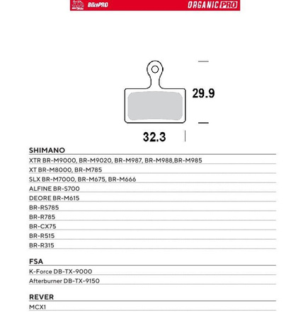 MOTO-MASTER WYPRZEDAŻ BIKE PRO KLOCKI HAMULCOWE ROWEROWE ORGANICZNE PRO PASUJE DO SHIMANO XTR BR-M9000, BR-M9020, BR-M987, BR-M988, BR-M985, XT BR-M8000, BR-M785, SLX BR-M7000, BR-M675, BR-M666, DEORE BR-M615