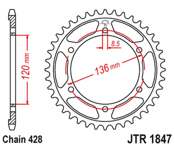 JT ZĘBATKA TYLNA 4324 47 YAMAHA TDR 125 '93-'99 (432447JT) (ŁAŃC. 428)
