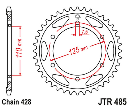 JT ZĘBATKA TYLNA 485 46 GILERA 125 KK/KZ '06-89', 125 COUGAR '01' (48546JT) (ŁAŃC.428)