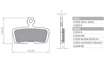 BRENTA BIKE KLOCKI HAMULCOWE ROWEROWE ORGANIC MTB / SZOSA PÓŁMETALICZNE PASUJE DO AVID CODE (2011-2014) CODE R, SRAM CODE RSC / R (2017), GUIDE RE BR123