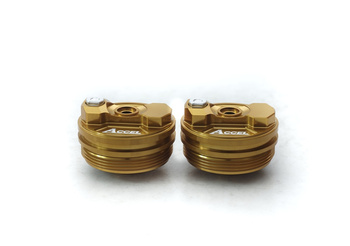 ACCEL KOREK GÓRNY (NAKRĘTKA) AMORTYZATORA PRZEDNIEGO Z REGULACJĄ HONDA CRF 250R '18-20, CRF 450R/RX '17-20, CRF 250RX '19-20, CRF 450X/L 19, KAWASAKI KXF 450 '19-20, SUZUKI RMZ 450 '18-19 KOLOR ZŁOTY (KPL.-2SZT.) - PROMOCJA