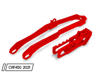 UFO KOMPLET ŚLIZG + PROWADNICA ŁAŃCUCHA HONDA CRF 450R/RX '21, KOLOR CZERWONY
