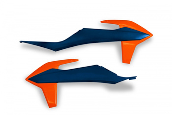 UFO OSŁONY CHŁODNICY KTM SX/SXF(SX-F) 125/150/250/350/450 '19-'22, EXC 125 '20-'21, EXC/EXCF(EXC-F) 150/250/300/350/450/500 TPI '20-2023 KOLOR OEM (NIEBIESKI/POMARAŃCZOWY)