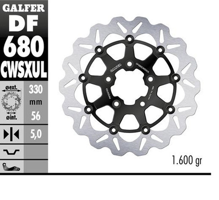 GALFER TARCZA HAMULCOWA PRZÓD HARLEY-DAVIDSON (330X56X5) (WAVE) (OVERSIZE) PŁYWAJĄCA (PATRZ OPIS)