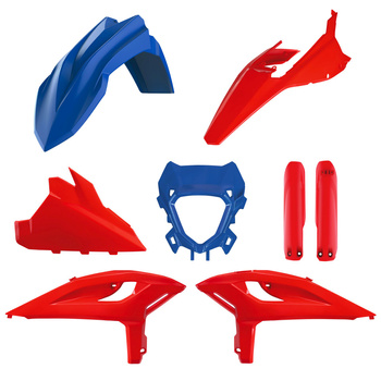POLISPORT KOMPLET PLASTIKÓW (FULL KIT) BETA RR 2T/4T RACING '25; RR 2T/4T X-PRO 25 W ZESTAWIE OSŁONA LAMPY (8399100004) I OSŁONY AMORTYZATORÓW (8399100001) KOLOR CZERWONY NIEBIESKI