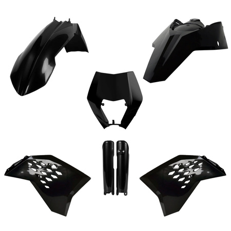 POLISPORT KOMPLET PLASTIKÓW (FULL KIT) KTM EXC/EXC-F '08-'11 W ZESTAWIE TABLICA PRZEDNIA (8666700003) I OSŁONY AMORTYZATORÓW (8398500003) KOLOR CZARNY