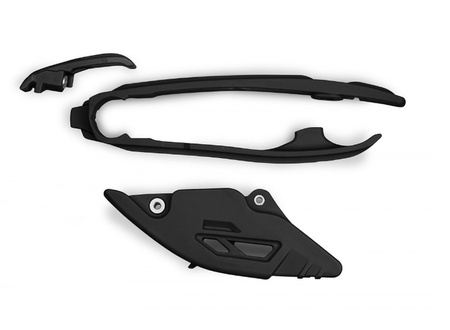 UFO KOMPLET ŚLIZG + PROWADNICA ŁAŃCUCHA HUSQVARNA TC 125 / 250 '23-'24, TE 150 / 250 / 300 '24, FC / TX / FX / FE 300 / 350 / 450 / 501 '24, KOLOR CZARNY