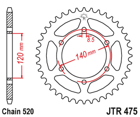 JT ZĘBATKA TYLNA 475 40 KAWASAKI KL 250 '79-05', KV 250 '85-86' (47540JT) (ŁAŃC520)