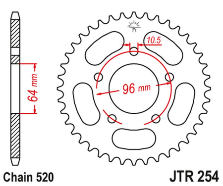 JT ZĘBATKA TYLNA 254 43 HONDA CBF 250 '04-'07 (25443JT) (ŁAŃC. 520)