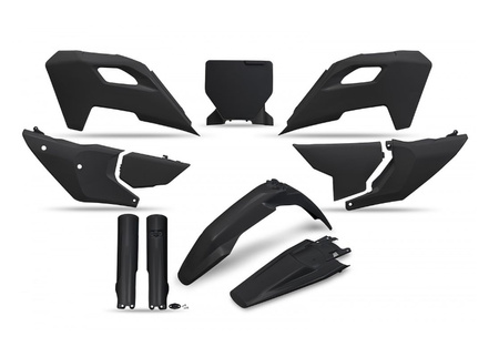 UFO KOMPLET PLASTIKÓW (FULL KIT) Z OSŁONAMI TELESKOPÓW (AMORTYZATORÓW) HUSQVARNA TC 125 / 250 '23-'24, FC 250 / 350 / 450 '23-'24, FX 350 / 450 '23-'24, TX 300 '24, KOLOR CZARNY