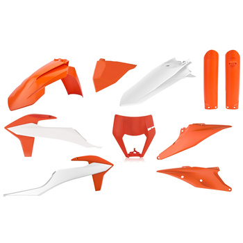 POLISPORT KOMPLET PLASTIKÓW (FULL KIT) KTM EXC/EXC-F TPI '20-'23 W ZESTAWIE OSŁONA LAMPY (8668600002) I OSŁONY AMORTYZATORÓW (8398600005) KOLOR POMARAŃCZOWO BIAŁY