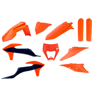 POLISPORT KOMPLET PLASTIKÓW (FULL KIT) KTM EXC/EXC-F TPI '20-'23 W ZESTAWIE OSŁONA LAMPY (8668600002) I OSŁONY AMORTYZATORÓW (8398600003) KOLOR POMARAŃCZOWY NIEBIESKI OEM