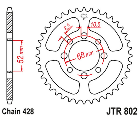 JT ZĘBATKA TYLNA 802 38 SUZUKI TS 80 '81-82, DS 80 '78-79, GT 80 '81-82, KAWASAKI KE 100 '08-01, KH 100 '78-81 (80238JT) (ŁAŃC. 428)