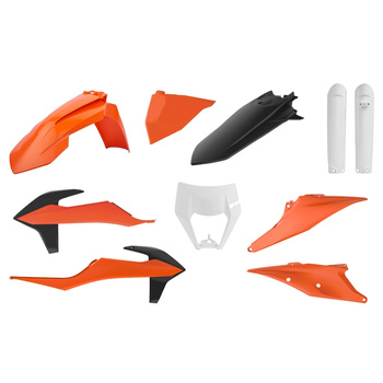 POLISPORT KOMPLET PLASTIKÓW (FULL KIT) KTM EXC/EXC-F TPI '20-'23 W ZESTAWIE OSŁONA LAMPY (8668600002) I OSŁONY AMORTYZATORÓW (8398600003) KOLOR OEM POMARAŃCZOWY CZARNY