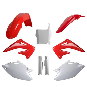 POLISPORT KOMPLET PLASTIKÓW (FULL KIT) HONDA CRF 450R '04 W ZESTAWIE TABLICA PRZEDNIA (8661900001) I OSŁONY AMORTYZARORÓW (8351700001) KOLOR CZERWONO BIAŁY OEM