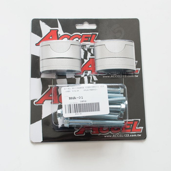 ACCEL MOCOWANIE/PODWYŻKI KIEROWNICY (DÓŁ-28,6/GÓRA-28,6MM) (PLASTERKI 18+5+10+6=39MM) KOLOR SREBRNY (BMA-01SV)