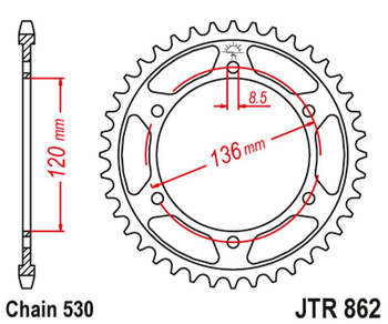 JT ZĘBATKA TYLNA 864 38 YAMAHA RD 500LC '84-87, RZV 500R (86038JT) (ŁAŃC. 530) NA ZAMÓWIENIE