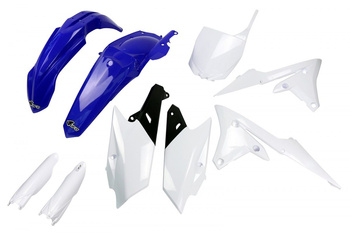 UFO KOMPLET PLASTIKÓW (FULL KIT) Z OSŁONAMI TELESKOPÓW (AMORTYZATORÓW) YAMAHA YZF 250 '14-'18, YZF 450 '14-'17 KOLOR OEM (NIEBIESKI/BIAŁY) (YA318E999)