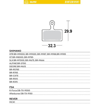 MOTO-MASTER WYPRZEDAŻ BIKE PRO KLOCKI HAMULCOWE ROWEROWE SINTER SPORT METALICZNE PASUJE DO SHIMANO XTR BR-M9000, BR-M9020, BR-M987, BR-M988, BR-M985, XT BR-M8000, BR-M785, SLX BR-M7000, BR-M675, DEORE BR-M615