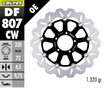 GALFER TARCZA HAMULCOWA PRZÓD DUCATI DIAVEL 1200 '11-; HYPERMOTARD 939/950 '13-; MONSTER 796/797/821/1200 '10-; MULTISTRADA 937/950/1200 '10-; X DIAVEL 1260 '19- (WAVE FLOATING) (320X72X4,5MM)