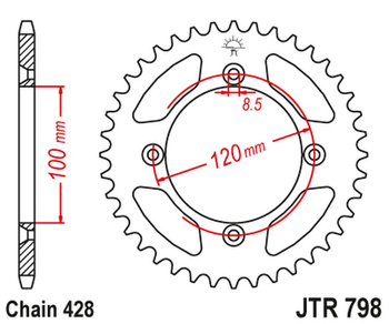 JT ZĘBATKA TYLNA 798 50 SUZUKI RM 80 '83-01, YAMAHA YZ 85 '02-20 (79850JT) (ŁAŃC. 428)
