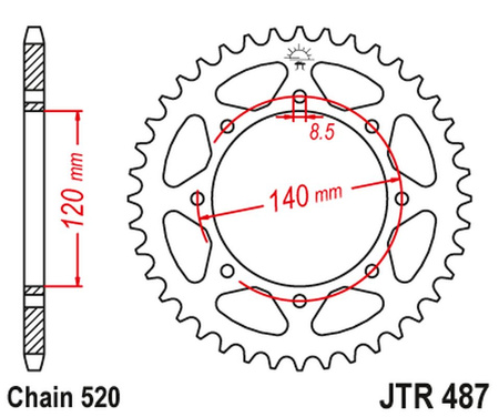 JT ZĘBATKA TYLNA 491 43 KAWASAKI KLR 650C '95-'03 (49143JTZBK) (ŁAŃC. 520) KOLOR CZARNY