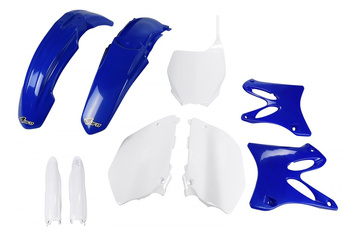 UFO KOMPLET PLASTIKÓW (FULL KIT) Z OSŁONAMI TELESKOPÓW (AMORTYZATORÓW) YAMAHA YZ 125 / 250 '08-'14 KOLOR NIEBIESKI - BIAŁY