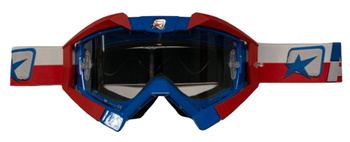 ARIETE GOGLE RIDING CROWS BASIC KOLOR NIEBIESKI/CZERWONY/BIAŁY, SZYBKA ANTI FOG, ANTI SCRATCH, UV, ROLL-OFF READY, GĄBKA 2 WARSTWOWA