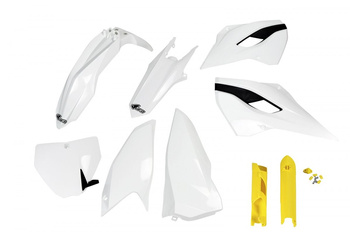 UFO KOMPLET PLASTIKÓW (FULL KIT) Z OSŁONAMI TELESKOPÓW (AMORTYZATORÓW) HUSQVARNA TC/FC 125/250/300/350/450 '14-'15 KOLOR OEM '14 (BIAŁY) (HU613E999)