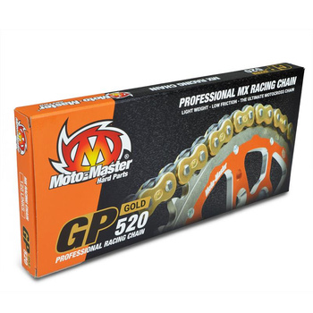MOTO-MASTER ŁAŃCUCH NAPĘDOWY GP-520G MX PROFESSIONAL MOTOCROSS RACING CHAIN BEZ ORINGÓW KOLOR ZŁOTY (120 OGNIW, ZAPINKA W ZESTAWIE)