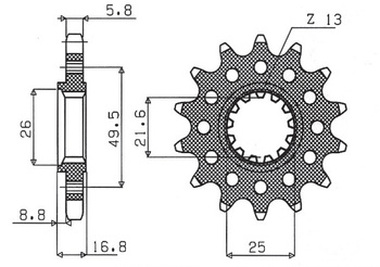 SUNSTAR ZĘBATKA PRZEDNIA 2093M 14 KAWASAKI ZX6R '03-'06 (JTF1307.14) (ŁAŃC. 520) (2093M14JT)