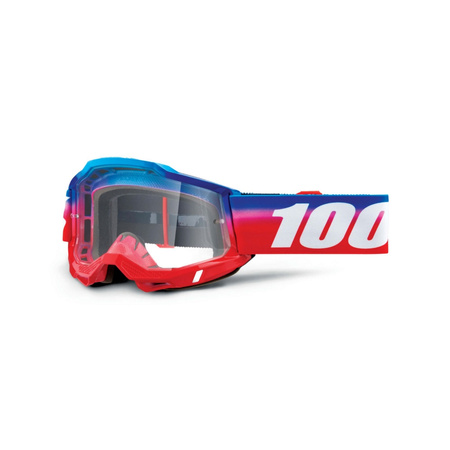 100 PROCENT GOGLE MODEL ACCURI 2 UNITY - CLEAR LENS - KOLOR CZERWONY/NIEBIESKI/BIAŁY SZYBKA PRZEŹROCZYSTA
