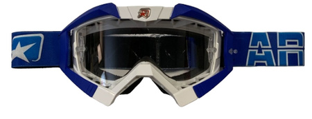 ARIETE GOGLE RIDING CROWS BASIC KOLOR BIAŁY/NIEBIESKI, SZYBKA ANTI FOG, ANTI SCRATCH, UV, ROLL-OFF READY, GĄBKA 2 WARSTWOWA