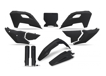 UFO KOMPLET PLASTIKÓW (FULL KIT) Z OSŁONAMI TELESKOPÓW (AMORTYZATORÓW) HUSQVARNA TC 125 / 250 '23-'24, FC 250 / 350 / 450 '23-'24, FX 350 / 450 '23-'24, TX 300 '24, KOLOR CZARNY