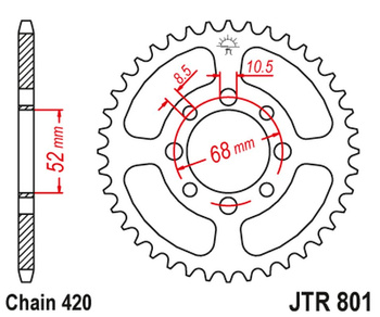 JT ZĘBATKA TYLNA 801 50 SUZUKI GT 50 '77-80, ZR 50 '82-, APX 50 '84-89, TS 50 '79-83, TSX 50 '92-96, KAWASAKI AE 50 '82-83, AR 50 '91-98 (80150JT) (ŁAŃC. 420)