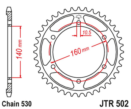JT ZĘBATKA TYLNA 502 44 KAWASAKI GPZ 750 '84-88', GPZ 1100 '95-98', ZZ-R 1100 '90-01' (50244JT) (ŁAŃC.530)