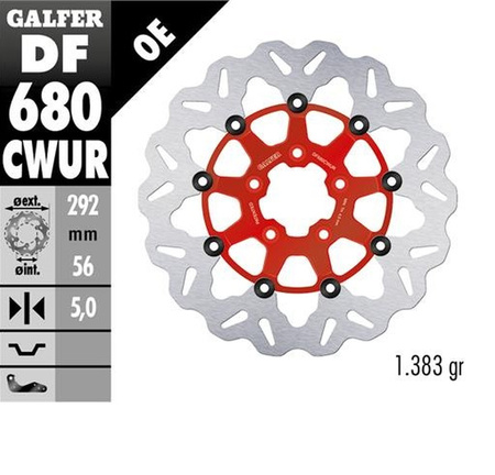 GALFER TARCZA HAMULCOWA PRZÓD HARLEY-DAVIDSON (292X56X5) (WAVE) PŁYWAJĄCA KOLOR CZERWONY (PATRZ OPIS)