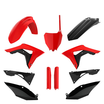 POLISPORT KOMPLET PLASTIKÓW (FULL KIT) HONDA CRF 250R '18-'21; CRF 450R '17-'20 W ZESTAWIE TABLICA PRZEDNIA (8667200002) I OSŁONY AMORTYZARORÓW (8351900003) KOLOR CZERWONY CZARNY