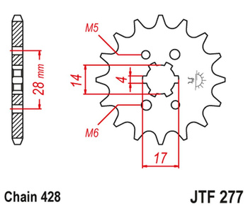 JT ZĘBATKA PRZEDNIA 2118 14 HONDA TRX 90 '93-19', CRF 125 '14-21', DERBI SENDA/MULHACEN/TERRA '07-14' (211814JT) (ŁAŃC. 428)