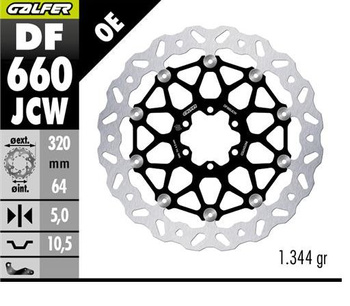 GALFER TARCZA HAMULCOWA PRZÓD APRILIA; BENELLI; BIMOTA; CAGIVA; DUCATI; KTM, MOTO GUZZI; YAMAHA (320X64X5) (WAVE FLOATING)