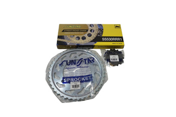 SUNSTAR ZESTAW NAPĘDOWY YAMAHA YZF 1000 R1 98-03 PLUS ZŁOTY (16/43/114) (DO 1400CC XW RING) (SUN51716/SUN1-5474-43/SS530RRR1-114G) - ZASTĘPUJE K530RTG060 - MADE IN JAPAN - OFERTA SPECJALNA
