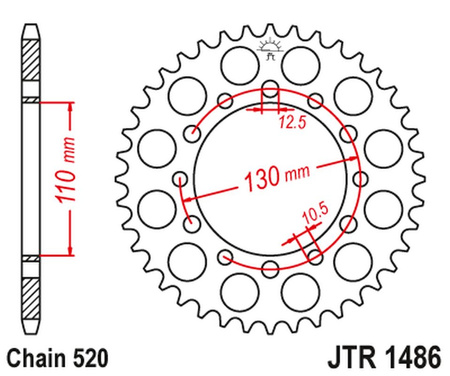JT ZĘBATKA TYLNA 504 44 HONDA TRX 200 '90-97', KAWASAKI EL 250 '88-03' (50444JT) (ŁAŃC.520)