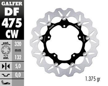 GALFER TARCZA HAMULCOWA PRZÓD YAMAHA YZF-R6 '17-'23; YZF-R1 '04-'06; YZF-R1 '15-'23; FZ 1 FAZER '06-; MT-10 '16; XVS 1300 STRYKER (USA) '15; V MAX 1700 '09- (WAVE FLOATING) (320X132X5MM)