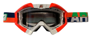 ARIETE GOGLE RIDING CROWS BASIC KOLOR BIAŁY/POMARAŃCZOWY/NIEBIESKI, SZYBKA ANTI FOG, ANTI SCRATCH, UV, ROLL-OFF READY, GĄBKA 2 WARSTWOWA