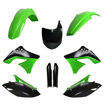 POLISPORT KOMPLET PLASTIKÓW (FULL KIT) KAWASAKI KX 250F '09-'12 W ZESTAWIE TABLICA PRZEDNIA (8660800002) I OSŁONY AMORTYZARORÓW (8398000001) KOLOR CZARNY ZIELONY OEM