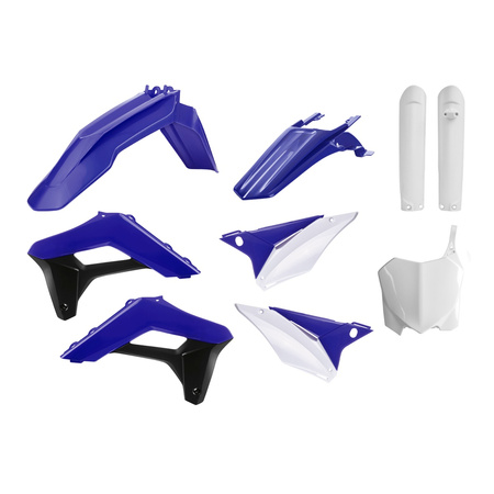 POLISPORT KOMPLET PLASTIKÓW (FULL KIT) SHERCO SC/SC-F '17-'23 W ZESTAWIE TABLICA PRZEDNIA (8656700001) I OSŁONY AMORTYZATORÓW (8398600002) KOLOR NIEBIESKI BIAŁY CZARNY OEM
